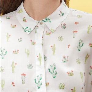 Cute cactus print mother of pearl button down top